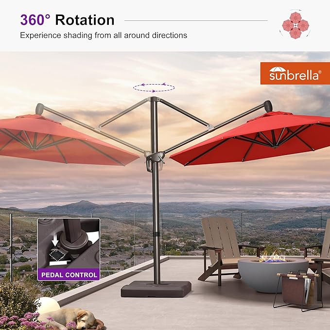 PURPLE LEAF 10' X 10' Cantilever Patio Umbrella with 360-degree Rotation Aluminum Round Outdoor Offset Hanging Umbrella for Patio Pool, Red
