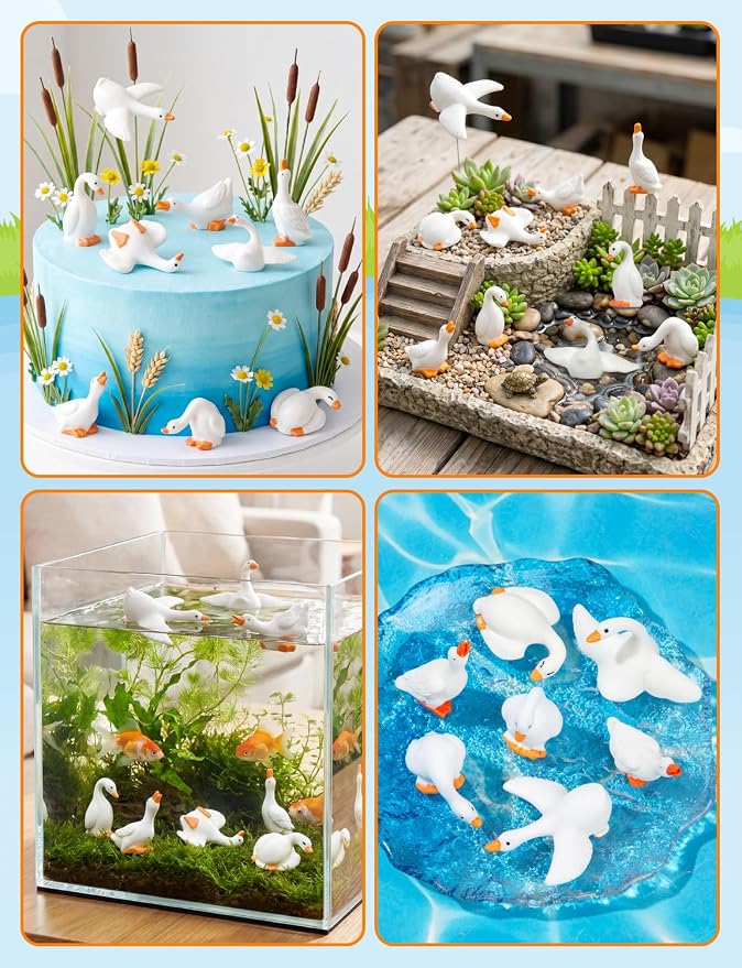 42pcs Mini Resin Goose Figurines, Tiny Animal Figurine Bulk | Small Desk Goose Decor for Garden Lawn Yard Micro Landscape Aquarium Potted Ornament DIY Craft