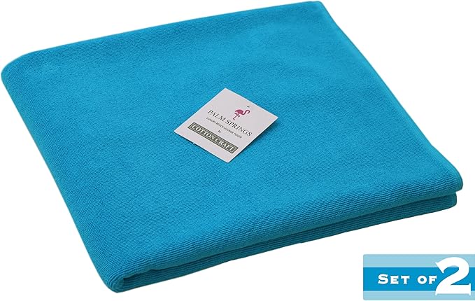COTTON CRAFT Pool Lounge Chair Cover - 2 Pack - 100% Cotton - Soft Ringspun Terry Towel Spa Chaise Lounge Chair Cover - Beach Chair Cover - Oversized 32 in Wide x 82 in Length x 7 inch Pocket – Aqua