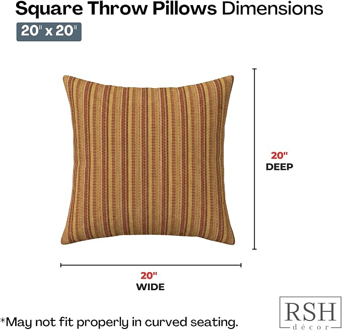 RSH DECOR: Sunbrella Square Throw Pillows Set of 4 | 20" x 20" | Water and Fade-Resistant Performance Fabric | Outdoor Pillow Covers with Down-Alternative Inserts | Made in USA (Limelite Teak)