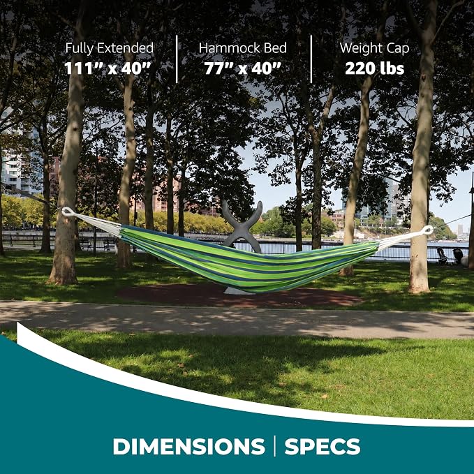 Bliss Hammocks 40" W Single Outdoor Hammock with Universal Multi-Loop Suspension with "S" Hooks, Durable, Cotton/Polyester, 220 Lbs Capacity, Mediterranean
