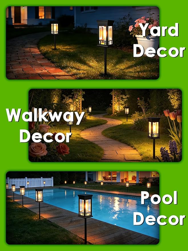 LORRYTE 4 Pack Solar Pathway Lights Outdoor Waterproof, Garden Lights Solar Powered for Outside, Auto On/Off Landscape Lighting for Path Yard Walkway Patio Lawn Driveway Decor, Warm White