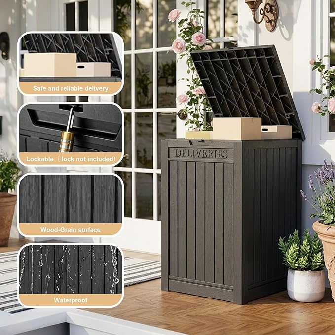 EasyUp 56 Gallon Deck Boxes Outdoor Waterproof, Resin Outside Storage Box for Patio Cushion Furniture Pool Accessories Garden Tools Indoor Outdoor Storage Bench (56 Gallon, Black)