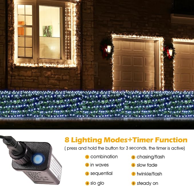 BlcTec Christmas Net Lights 360 LED 9.8ft x 6.6ft Outdoor Christmas Lights with 8 Modes, Timer, Connectable, Waterproof for Trees, Bushes, Shrubs, Yard Outdoor Decorations, Cool White