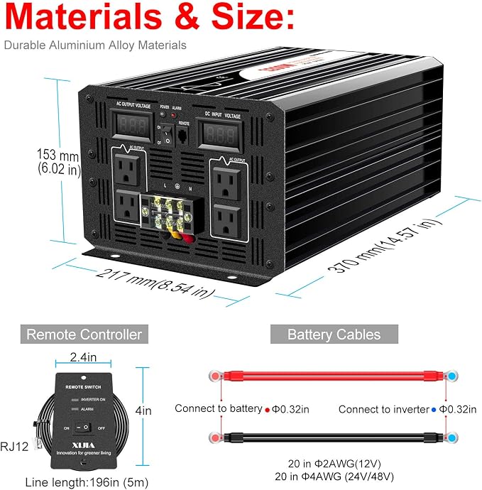 Xijia 3500W Pure Sine Wave Inverter 24V DC to 120V AC Converter for Off-Grid Solar System, Home Backup, RV, Truck – High Efficiency, Low Idle Power, Strong Load Capacity,Surge 7000W