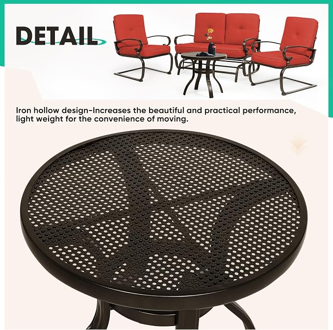 Incbruce 4Pcs Outdoor Metal Furniture Patio Conversation Sets (Glider, Bistro Table, 2 Spring Lounge Chairs) - Wrought Iron Outdoor Glider Chairs Sets (red)