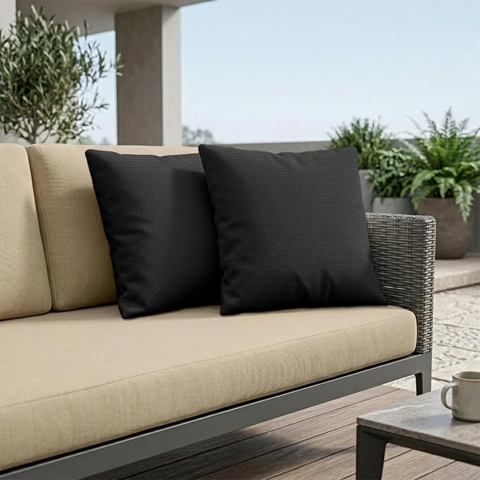 Covers & All Sunbrella Throw Pillows Set of 2, 18 x 18 Inch Square Outdoor & Indoor Cushions with Insert, Fade & UV Resistant Fabric (Canvas Black)