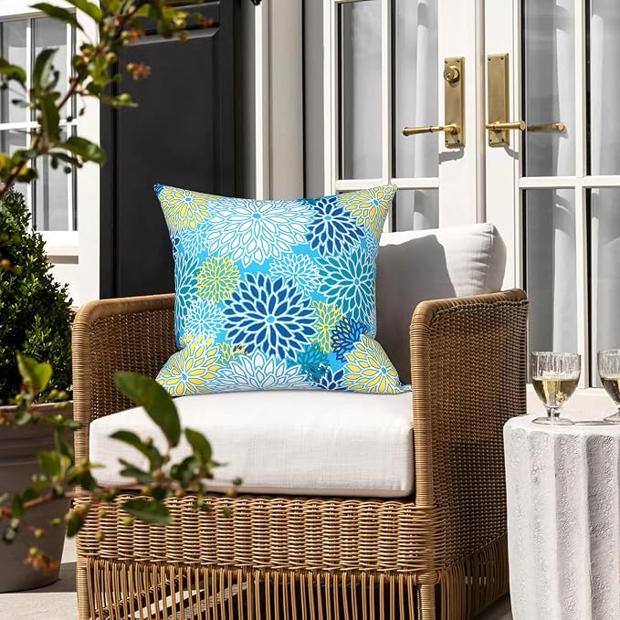 LVTXIII Outdoor/Indoor Throw Pillows, Decorative Throw Pillows with Inserts, 18"x18" Square Pillows for Bed, Couch, Sofa and Patio Furniture (Set of 2, Dahlia Blue)