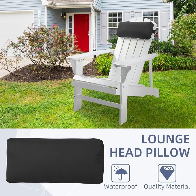 Chaise Lounge Head Pillow, 2 Pack Outdoor Patio Pillows with Adjustable Strap, Lounge Head Resting Pillow for Recliner Beach Pool Lounger Office Chair，Water Resistant Black