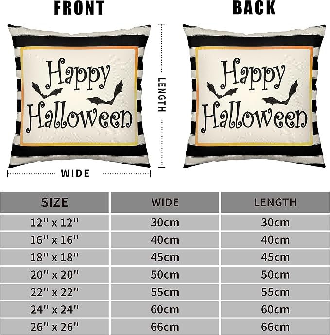 Halloween Decorations Pillow Covers 16x16 Black and White Striped Pillow Case Set of 2 Pumpkin Throw Pillow Covers Bat Spider Web Boo Pillowcase for Couch Sofa Party