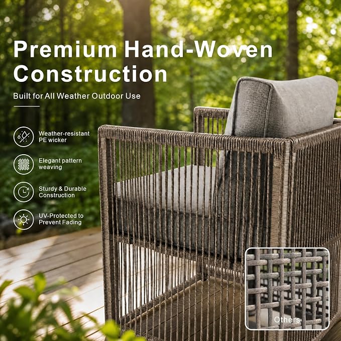 7 Piece Outdoor Patio Furniture Set, Wicker Sectional Sofa,Thick Cushions, All Weather Rattan Conversation Sets with Arm Chairs and Coffee Table for Backyard, Porch, Balcony, Deck, Garden