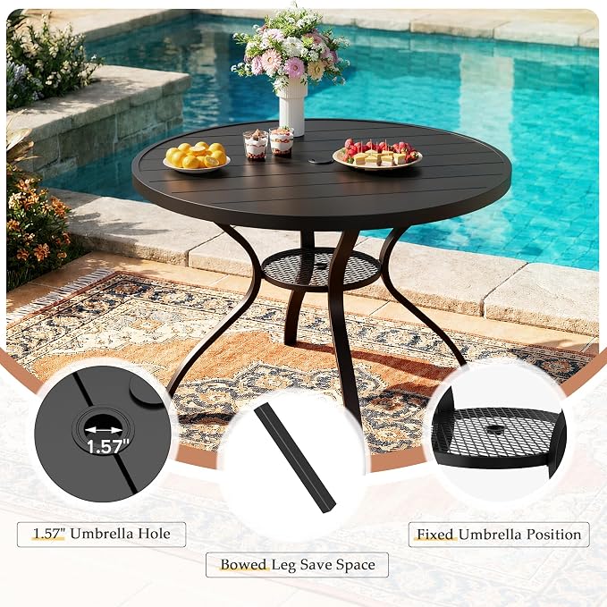 Incbruce 5 PCS Patio Dining Set, Outdoor Dining Set of 4 Textilene Chairs and 41" Round Table with Umbrella Hole for Backyard, Garden, and Poolside (Grey)