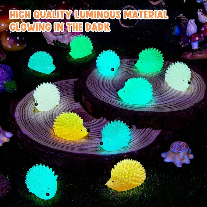 60PCS Luminous Mini Resin Hedgehogs Tiny Resin Hedgehogs for Dollhous | Cute Miniature Hedgehog Figures Glow in The Dark, Micro Landscape DIY Home Outdoor Decor