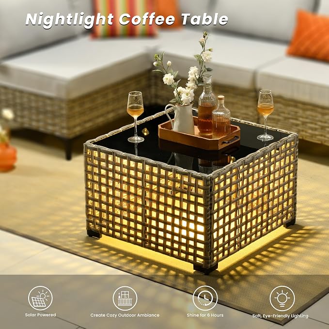 Outdoor Patio Furniture Sets,5 PCS Patio Conversation Set Outside Rattan Sectional Sofa with Coffee Table Fit Backyard Porch Garden Poolside Balcony