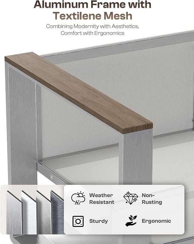 Patio Furniture Set, 5 Piece Aluminum Outdoor Furniture Set with Coffee Table, Wide Seat and Thick Cushions, Modern Outdoor Patio Conversation Sets for Deck, Porch (LightGray)