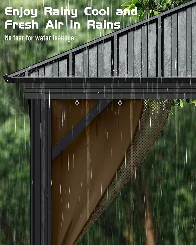 GarveeLife 10 ft x10 ft Hardtop Gazebo for All Weather, with Double Metal Roof, Aluminum Alloy Frame, Net, and Curtain, Permanent Building for Patio, Deck, Backyard, Lawn, and Garden
