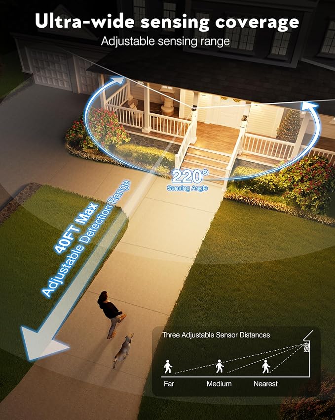 VIANIS Farmhouse Motion Sensor Outdoor Porch Lights for House, Oil Rubbed Bronze Gold Trim Dusk to Dawn Exterior Lighting Fixtures Wall Mount for Garage, Anti-Rust Outside Wall Sconces for Patio