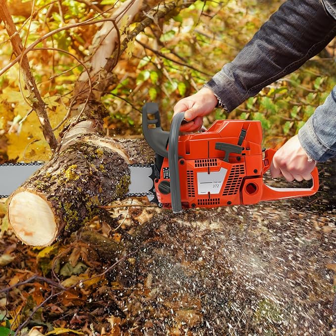 71CC 10000Rpm Gasoline Powered Chainsaw, 2 Stroke Handheld Cordless Petrol Chain Saw Use for Cutting Wood Outdoor Garden Farm Home Forest Logging Chopping Wood