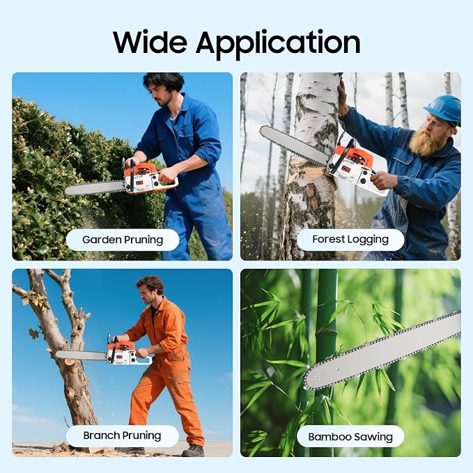 Gas Chainsaw, 2 Stroke Gas Powered Chainsaw, Gasoline Chainsaw Handheld Cordless Petrol Chain Saws for Tree Cutting, Gardens, Farms (20 Inch 52CC)
