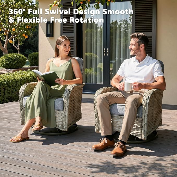 CAODOC Outdoor Sectional Patio Furniture Set,8 Pieces Wicker Conversation Sets L Shaped Couch,Out Door Sofa Outside Furniture with Swivel Chairs,Dark Gray