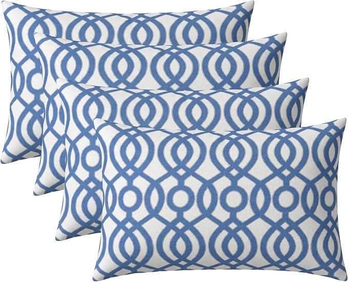 RSH DECOR: Jumbo Lumbar Throw Pillows – Set of 4 | 26" x 16" | Indoor Outdoor Use for Patio Furniture | Water & Fade-Resistant | Includes Down-Alternative Inserts | Made in USA (Capilla Blue)