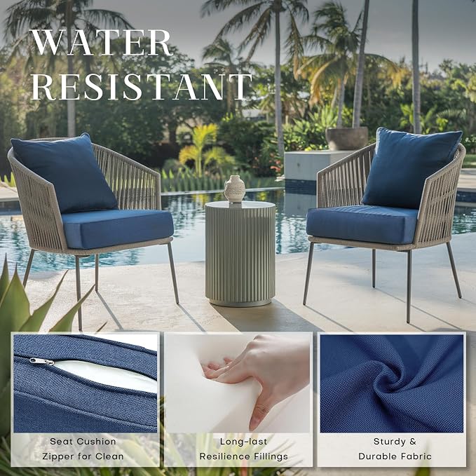 Luxury 24*24*6in Outdoor Patio Cushions, 6 Pieces Navy Blue Outdoor Cushion | 6in Outdoor Patio Cushions, Water-Resistant, Reversible, Removable Cover, for Patio Chairs Sofa Couch Loveseat