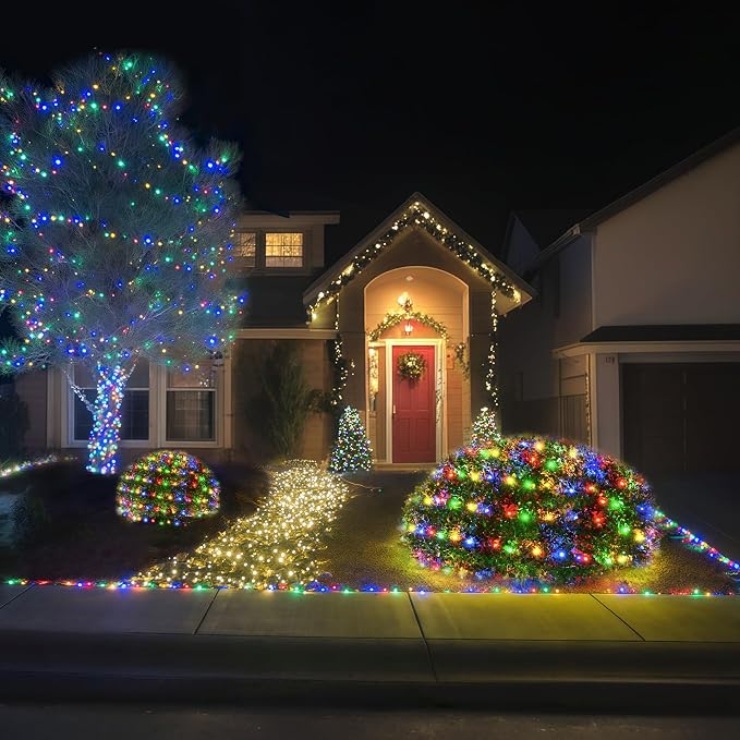BlcTec Outdoor Christmas Lights 200 LED 8.4ft x 5.2ft Christmas Net Lights with 8 Modes, UL Certified, Timer, Connectable, Waterproof Design for Bushes, Shrubs Outdoor Xmas Decorations, Multicolor