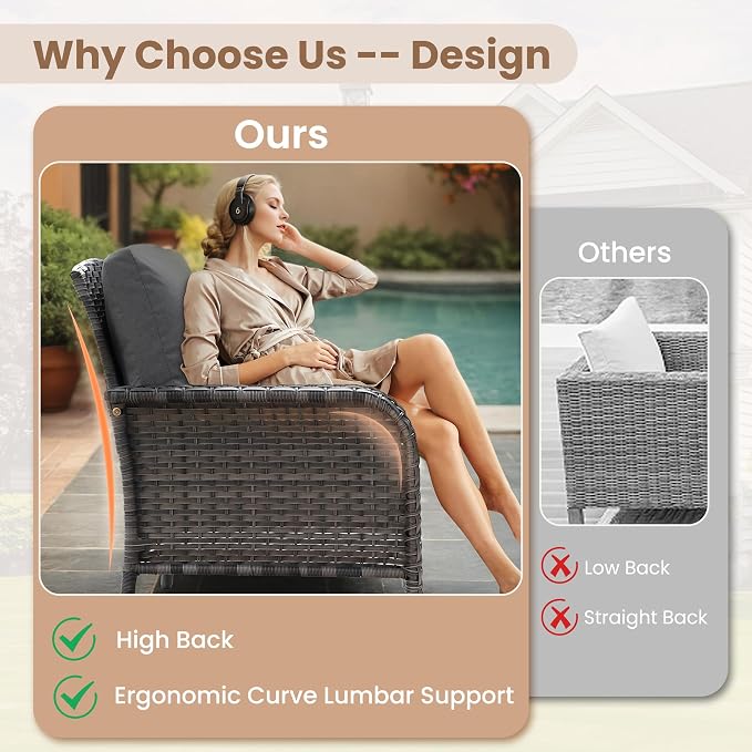 HOOOWOOO Patio Furniture Set,Outdoor High Back Loveseat Set,All Weather Wicker 2-Seater-Sofa Love Seat with Table,Black