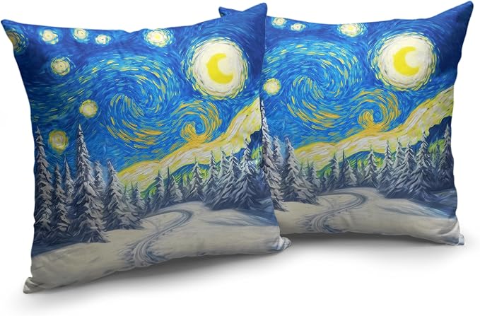 Winter Pine Forest Pillow Covers Van Gogh Starry Night Throw Pillow Covers Christmas Tree Pillowcase 24x24 Set of 2 Double Sided Printing Cushion Case for Living Room Couch Sofa
