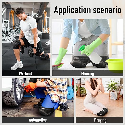 COOLJOB Men Women Knee Pads for Gardening House Working, Floor Cleaning and Construction, Durable Breathable Kneeling Cushion with Thick EVA Foam Padding and Adjustable Non-Slip Straps 1 Pair Black