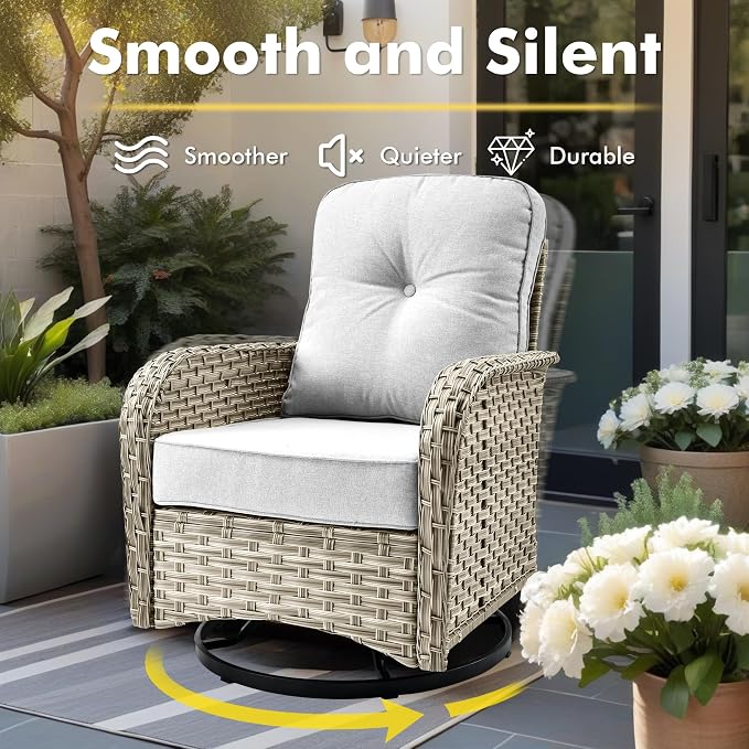 CAODOC 9-Piece Outdoor Sectional Sofa Set w/ 42" Fire Pit – L-Shaped Wicker Patio Furniture, Deep Seating & Swivel Rockers,Gray