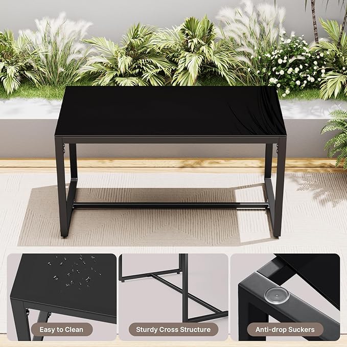 Gizoon 8 Piece Outdoor Patio Furniture Set, Outdoor Black Wicker Patio Furniture with Glass Coffee Table, Modern Rattan Chairs Conversation Set, for Porch, Garden, Lawn, Grey Cushion