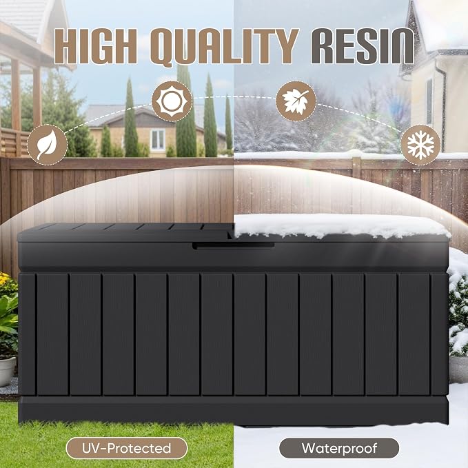 JUMMICO 78 Gallon Outdoor Deck Box Large Resin Storage Box for Patio Furniture Cushions and Garden Tools (Black)