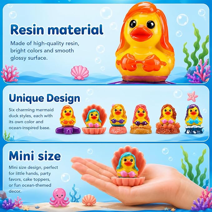 72 Pcs Mini Resin Mermaid Ducks Bulk Tiny Duckies Small Basket Stuffers Gifts for Table Party Decorations Favors