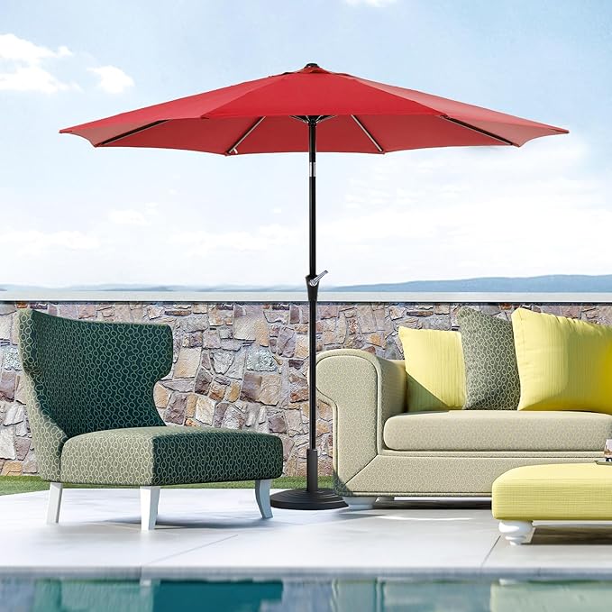 OLIXIS 9FT Patio Umbrella with Tilt and Crank Button & Sturdy Ribs Waterproof, 9Feet Patio Table Umbrella Perfect for Poolside, Terrace, Beach and Outdoor Restaurant