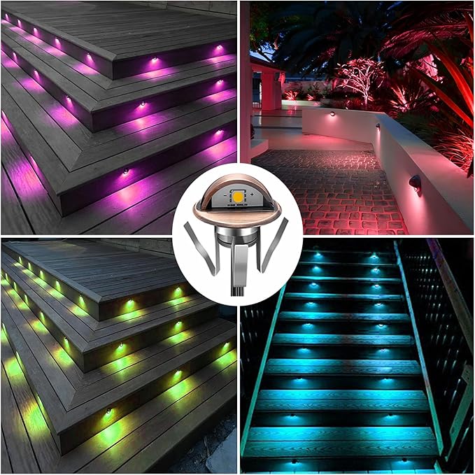 LED Deck Stair Lighting Kit, Low Voltage Patio Deck Lamp IP65 Φ1.38 Indoor Outdoor Wood RGB Multicolored Recessed Yard Garden Patio Step Landscape Pathway Decor Lights, Bronze(RGB, Pack of 10)