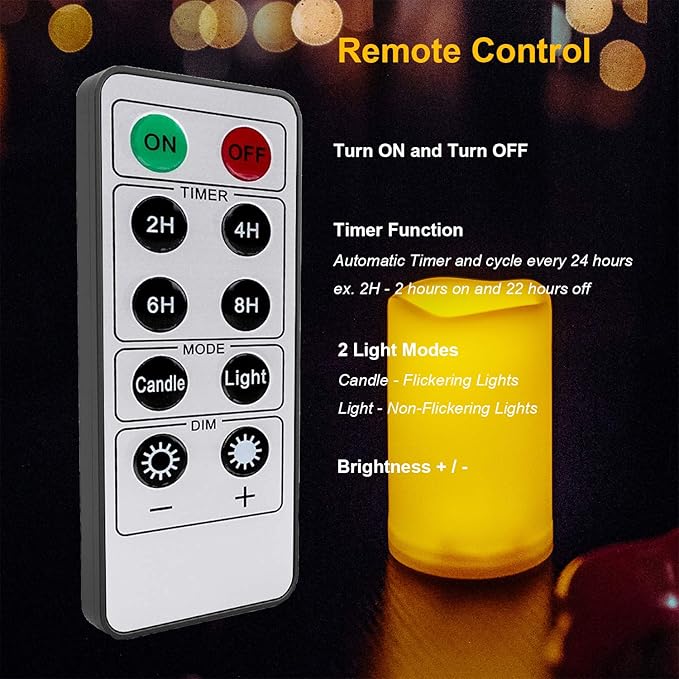 4 Waterproof Outdoor Battery Operated Flameless LED Pillar Candles with Remote Flickering Plastic Electric Decorative Light Set for Home Décor Garden Patio Decoration Party Wedding Supplies 3x3 Inches