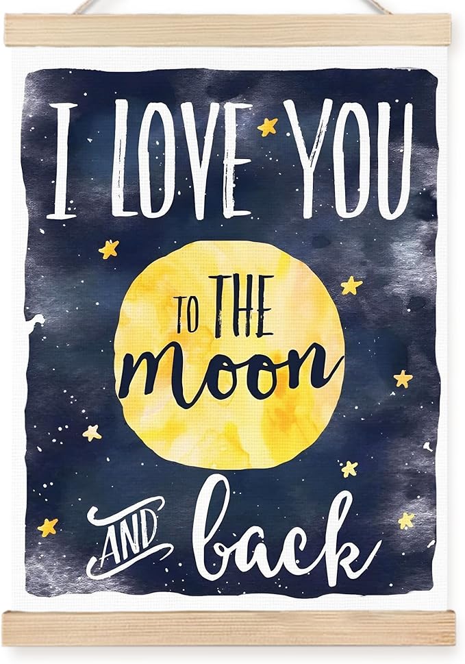 FDHSPAAM Moon Nursery Wall Art Decor, Baby Room Decor, Navy Blue Celestial I Love You To The Moon And Back Wall Art Posters for Nursery Home Kids Bedroom, 12x16 Inch