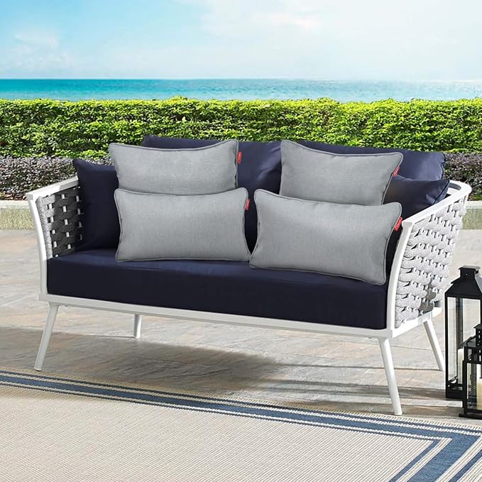 Outdoor Lumbar Pillows 20x12 inch,Outdoor Patio Furniture Throw Pillows with Inserts,Decorative Pillows for Garden Couch Home Sofa Office Chair,2 Pack,Light Grey