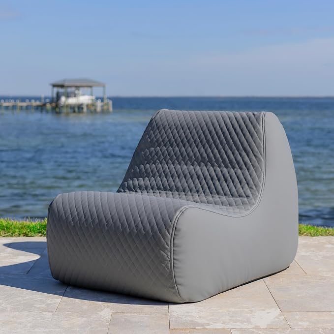 Big Joe Solvana Lounge Chair, Outdoor Weather-Resistant Cool Touch Silicone Stitched Leather, Primary Chair, Moonlit Gray