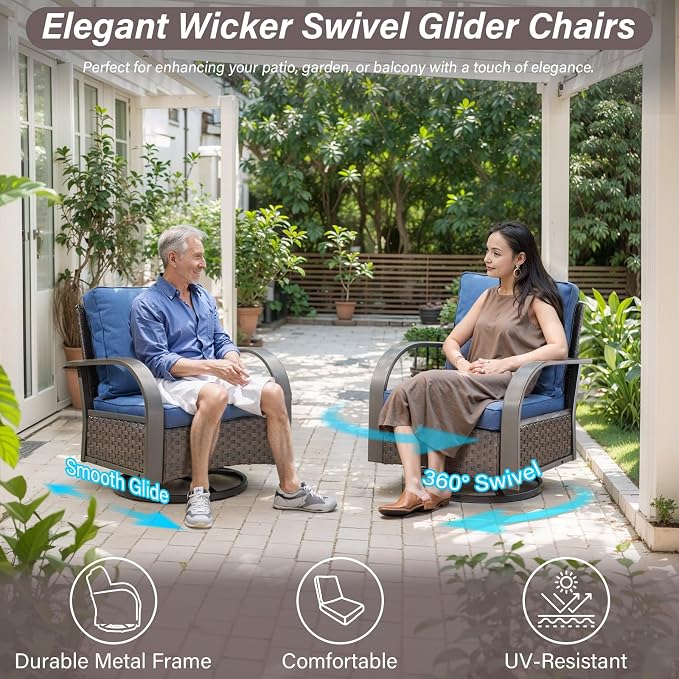 Belord Patio Conversation Sets - 7 Piece Outdoor Patio Furniture Sets with Swivel Rocker Outdoor Chairs, Wicker Couch, Rattan Ottoman for Lawn Backyard Porch Garden, Brown