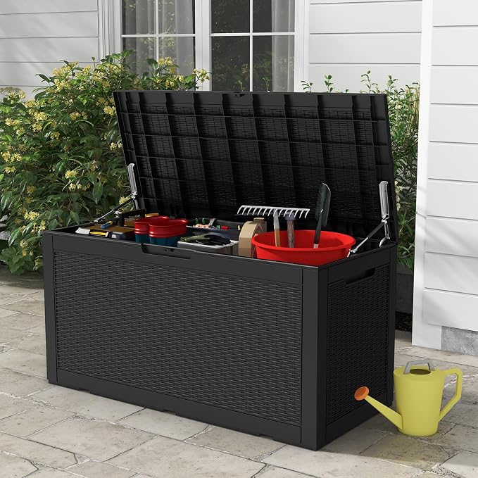 Mars Villa 100 Gallon Outdoor Storage Box, Resin Deck Box Waterproof for Patio Furniture Cushions, Pool Supplies, Gardening Tools, Weatherproof and UV Resistant