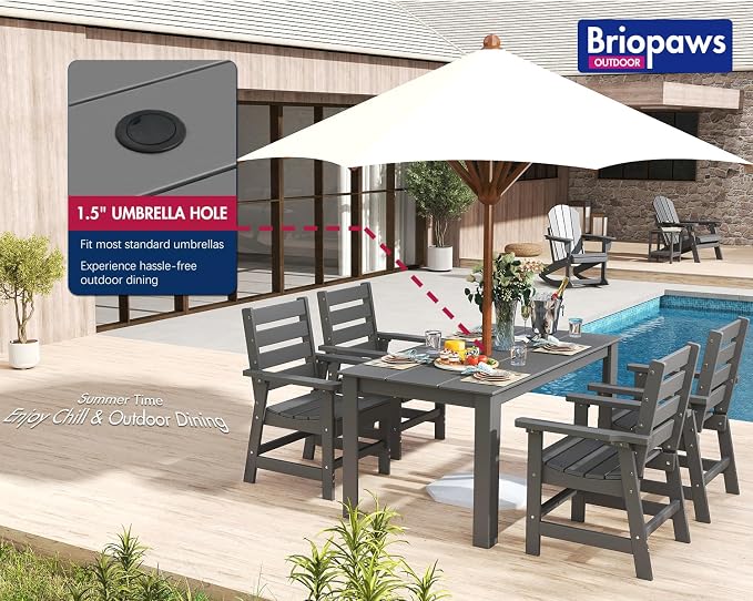 BRIOPAWS Outdoor-Dining-Chairs | Set of 2 | HDPE | Grey | Patio Chair with Arms | Modern | All Weather | Oversized & Comfortable | for Deck Backyard Poolside Porch