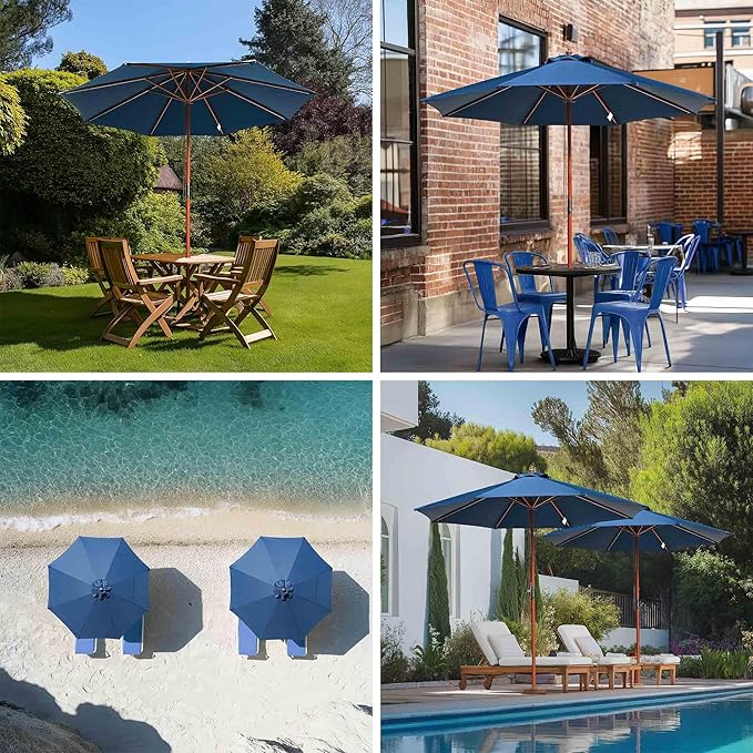 Yescom 9ft Coastal Solid Wood Umbrella Pulley Lift Commercial Base with Wheel Included for Seaside Restaurant Terrace Poolside Beach Club