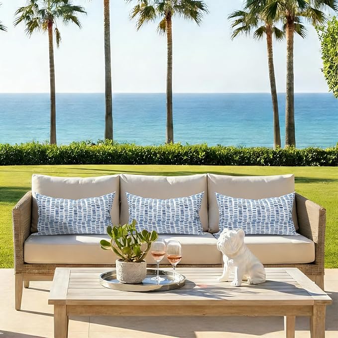 Pack of 2 Outdoor Lumbar Pillow Covers, All Weather Cushion Pillow Cases 12x20 Inch, Pillowcase for Patio Couch Decoration, Pebble Blue