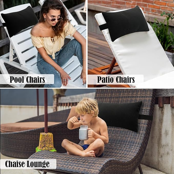 Chaise Lounge Head Resting Pillows, Waterproof Outdoor Pillows | 2 Pack Head Support Pillow with Adjustable Elastic Stripe for Garden Furniture Decorative, Red