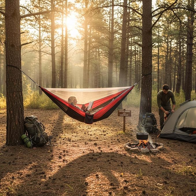 YSUEFIJO Premium Outdoor Hammock for Garden Or Balcony, Breathable Hammock with Soft Fabric, Portable Camping Hammock for Adults, Foldable Hammock Easy to Carry, Comfortable Relaxing Hammock