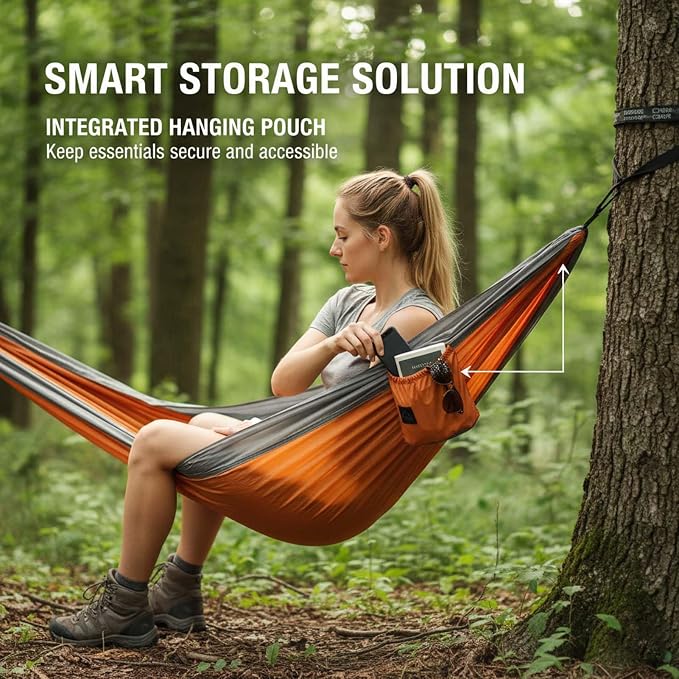 Double Hammock, Outdoor Hammock for Camping Hiking Backpacking, Portable Hammock with Carry Bag and Tree Straps, Hammock for Patio Beach Yard