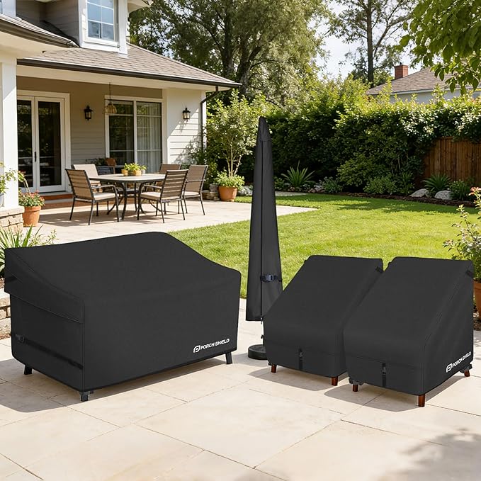 Porch Shield Waterproof Outdoor Furniture Sofa Cover – Patio 3-Seater Couch Cover 77W x 35D x 35H inch, Black