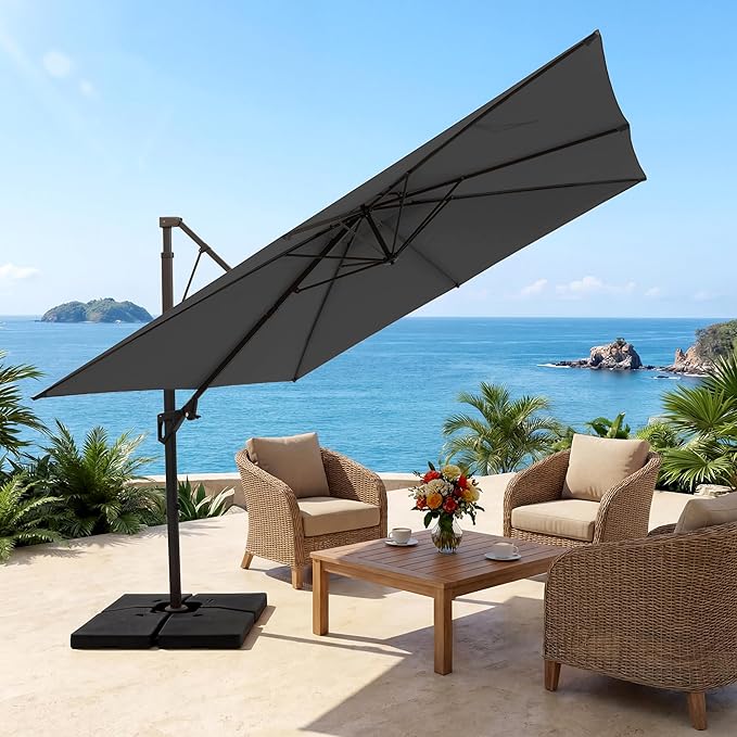 JEAREY 12ft 2-Tier Cantilever Patio Umbrella, Large Square Outdoor Offset Umbrella with Double Top Vent and 360-degree Rotation for Garden, Deck, Pool, Patio，Gray